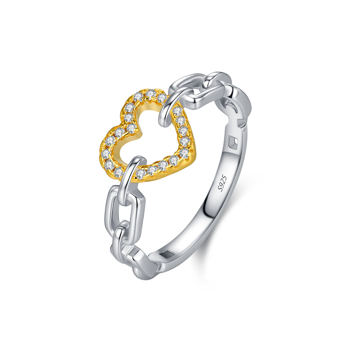 925 Sterling Silver Heart Lock Pavé Zircon Ring