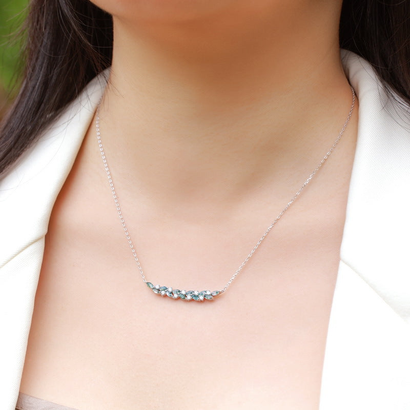S925 Sterling Silver Moss Agate 2 × 4 mm Necklace
