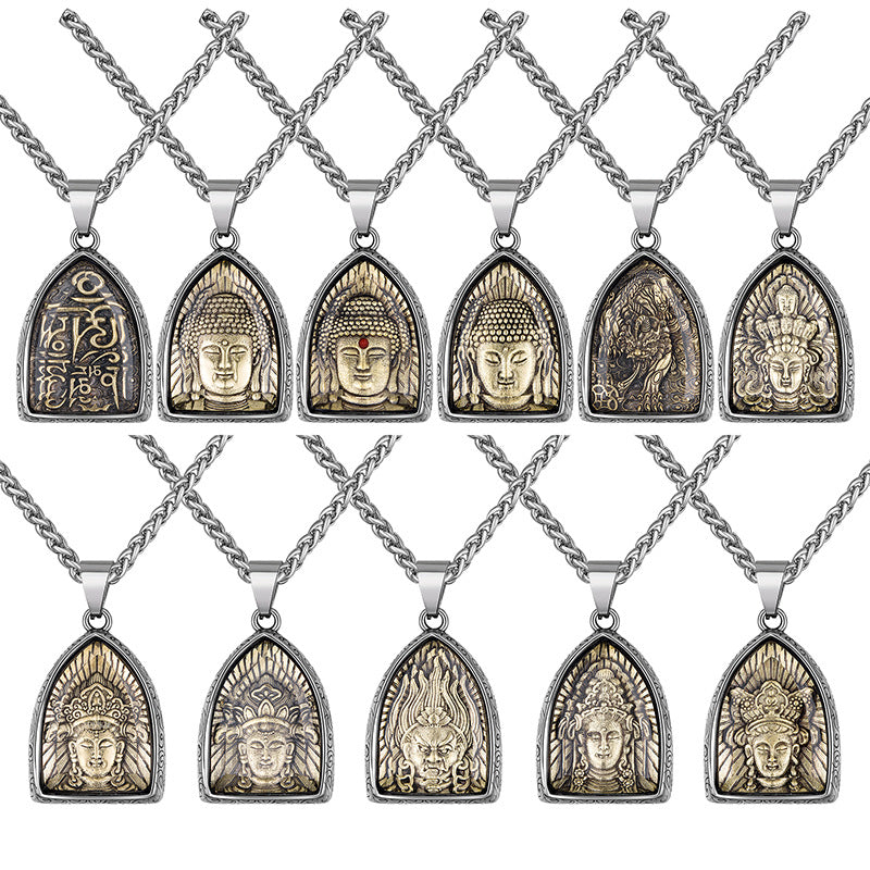 Steel Necklace – Vintage Eight Patron Saints Natal Amulet Zodiac Pendant For Boys