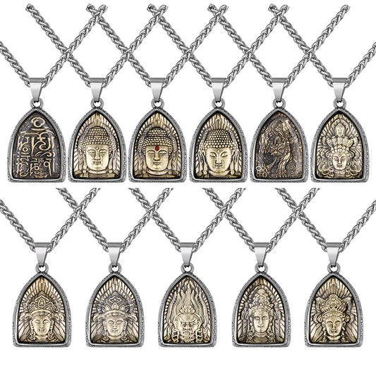 Steel Necklace – Vintage Eight Patron Saints Natal Amulet Zodiac Pendant For Boys