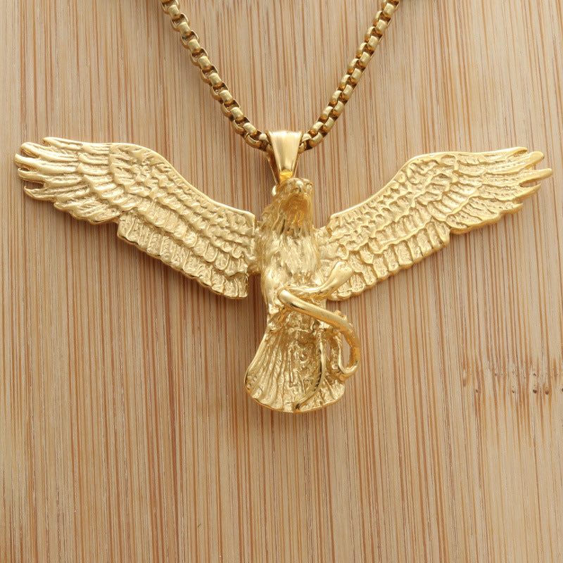 Personalized Retro Punk Titanium Steel Eagle Pendant Necklace for Men - Trendy Snake Catcher Design