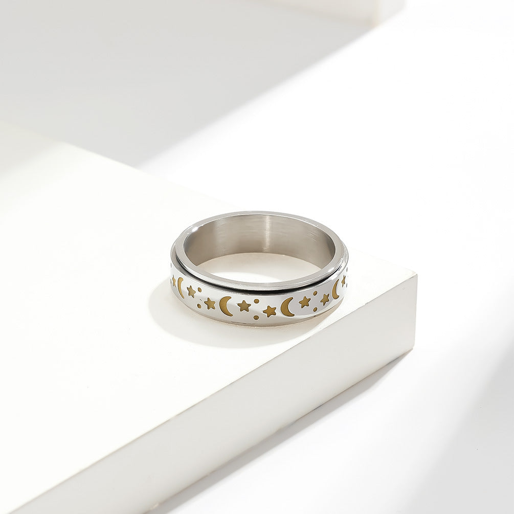 Planderful Premium Star Moon Rotating Ring For Anxiety Relief Unisex Stainless Steel Jewelry