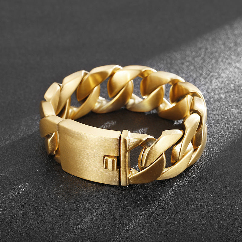 Hip-Hop Inspired Men's Thick Cuban Bracelet in Electroplated 18k Gold Titanium Steel