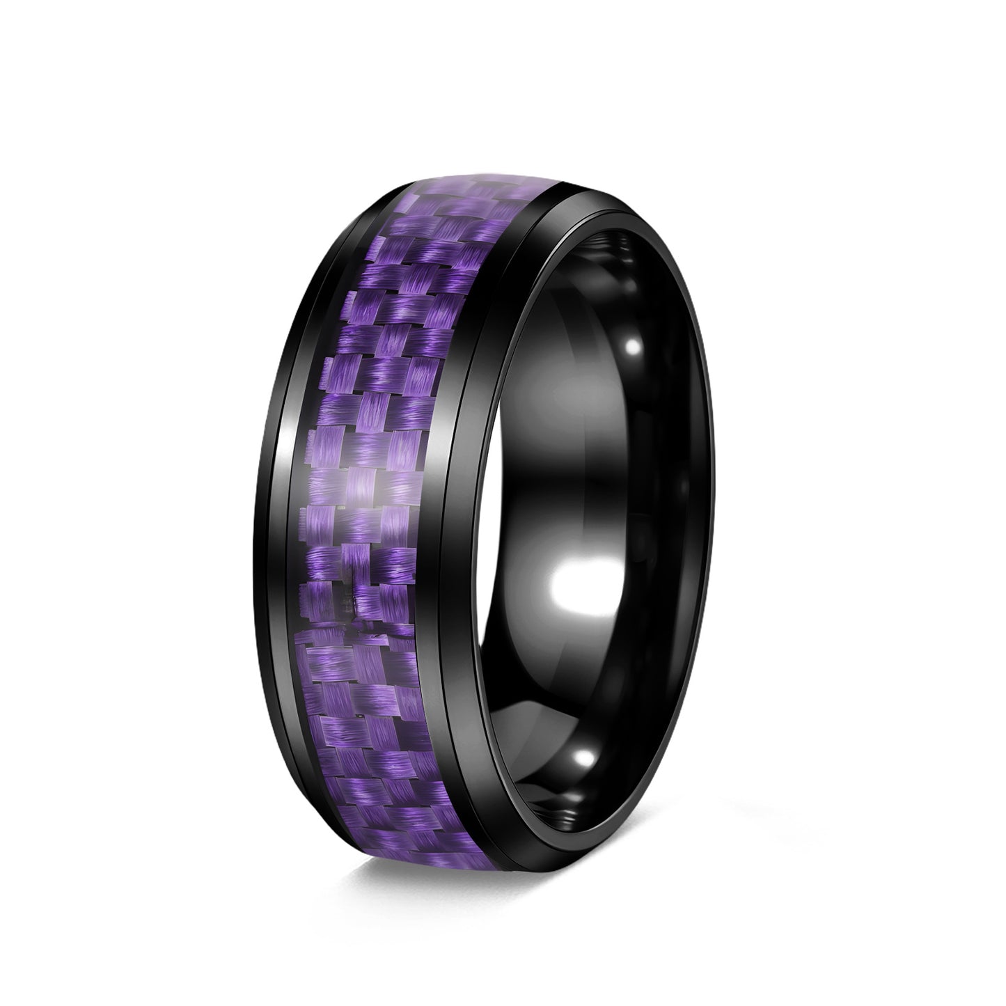Planderful Everyday Genie Titanium Steel Ring For Men Unisex 8mm Blue Carbon Fiber Inverted Edge