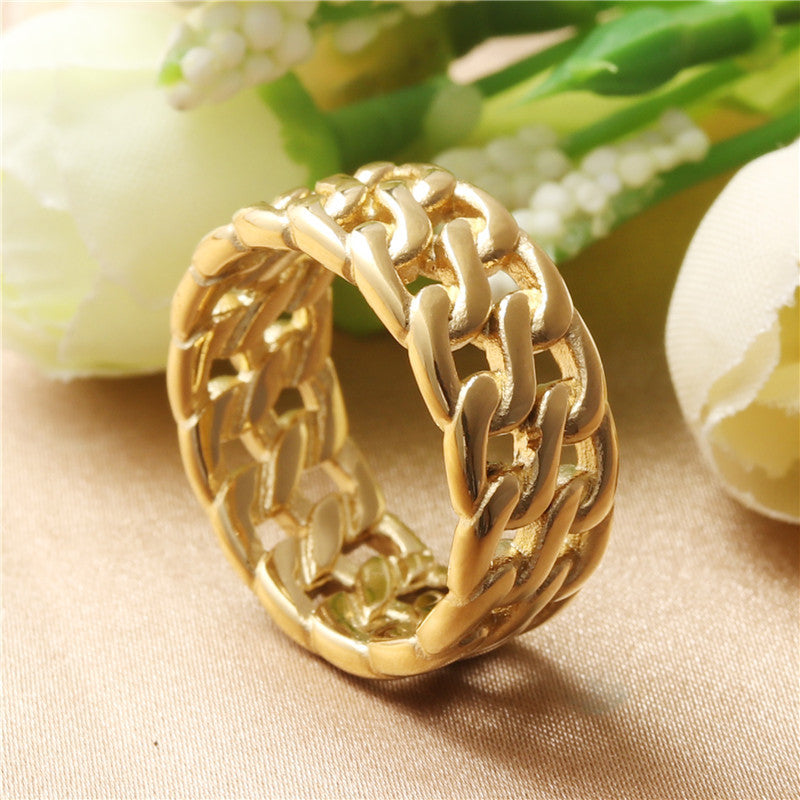 Retro Titanium Steel Hollow Chain Ring for Men - Trendy European and American Jewelry Accessory