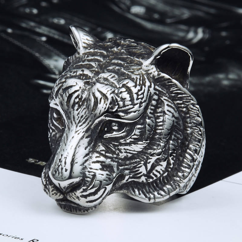 Wholesale Retro Titanium Steel Tiger Head Ring for Men - Dominant Design in Stainless Steel Jewelry