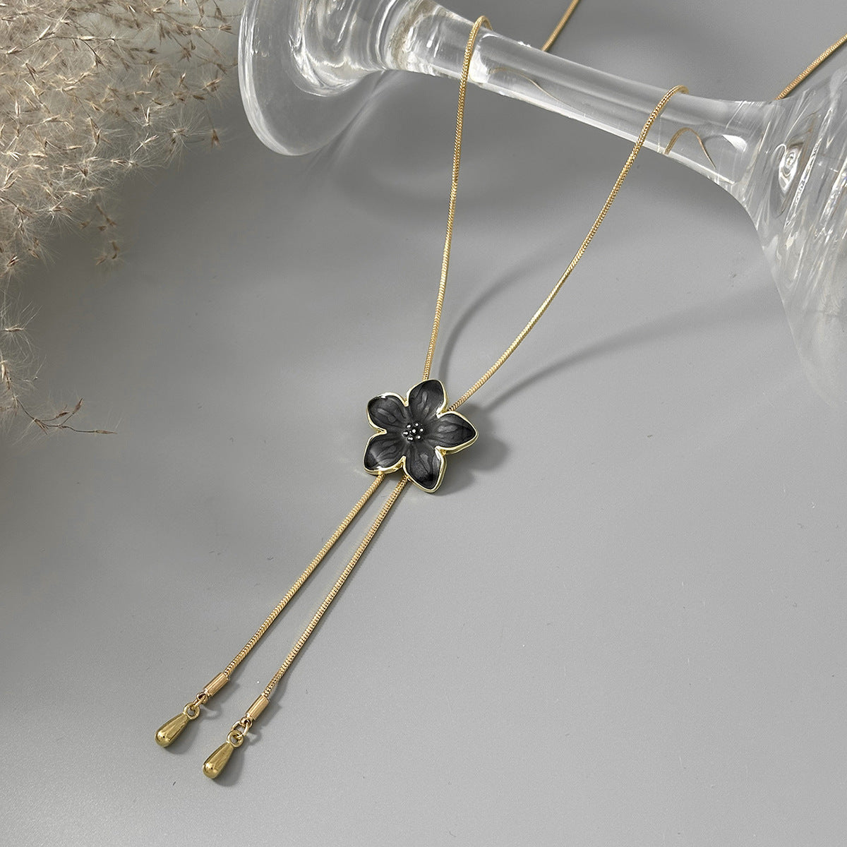Pastoral Color Dripping Flower Pendant Necklace Adjustable Snake Bone Chain