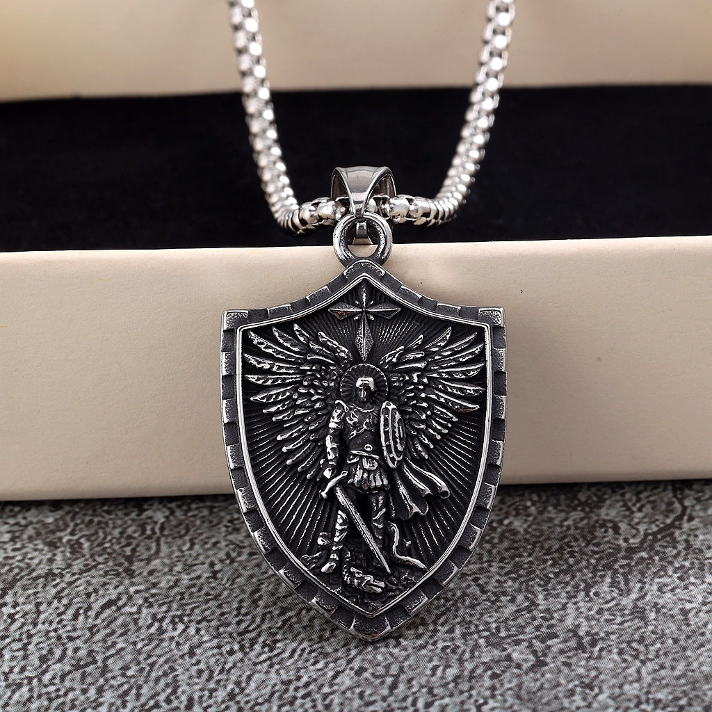 Vintage St. Michael Dragon Stainless Steel Men's Pendant Necklace