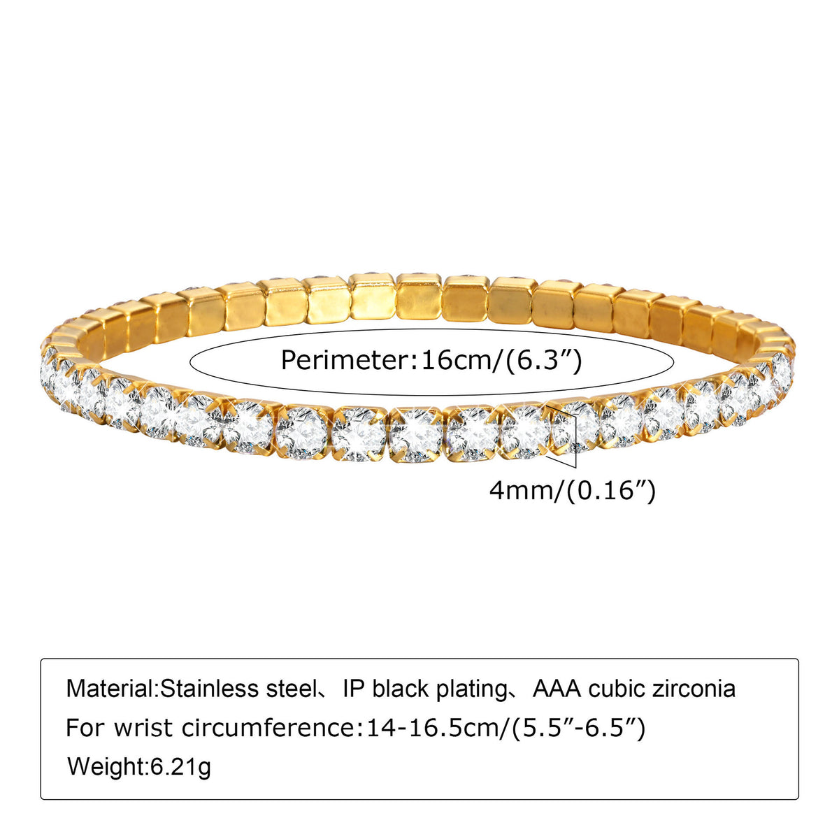 Zircon Adjustable Stainless Steel Bracelet Unisex