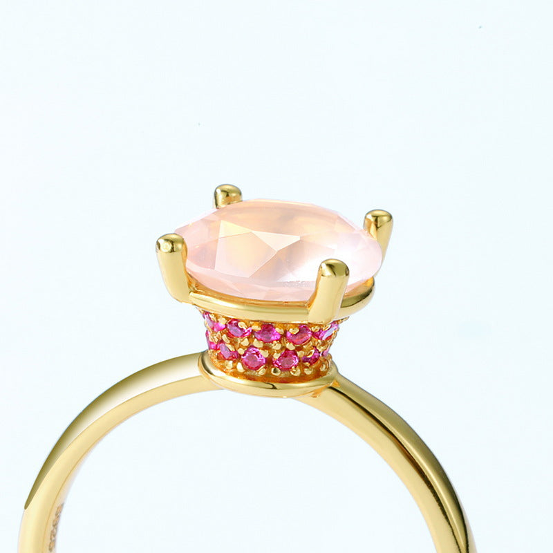 S925 Sterling Silver Pink Crystal Square Ring
