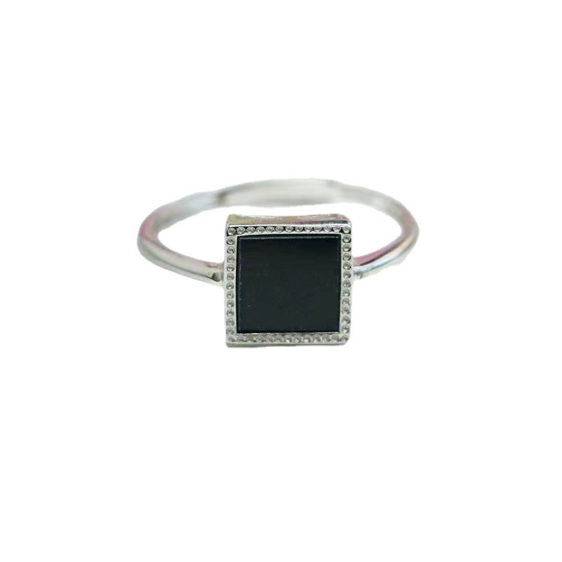 Icy Dark Jadeite Square 925 Silver Ring