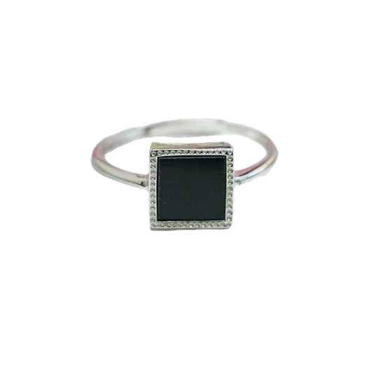 Icy Dark Jadeite Square 925 Silver Ring