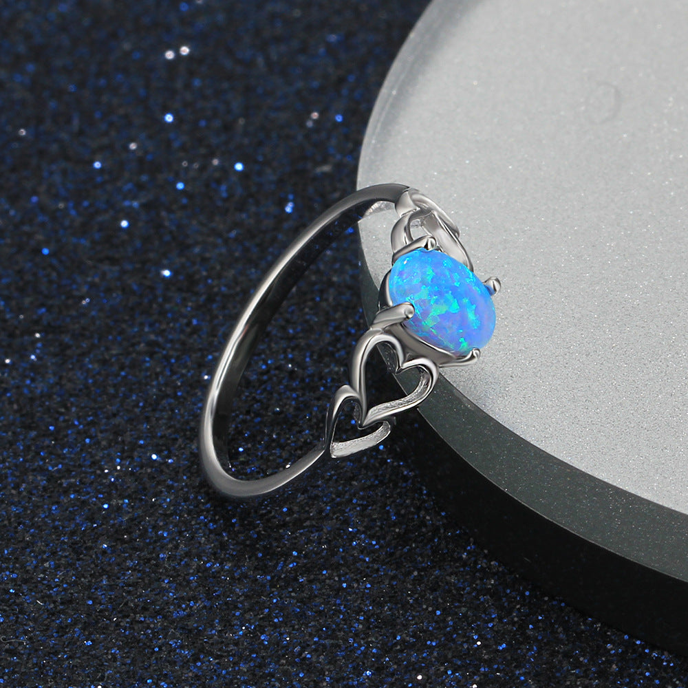 Planderful Jewelry Sterling Silver Blue Opal Ring for Couples - Elegant Everyday Design with Opal Gemstone and S925 Material