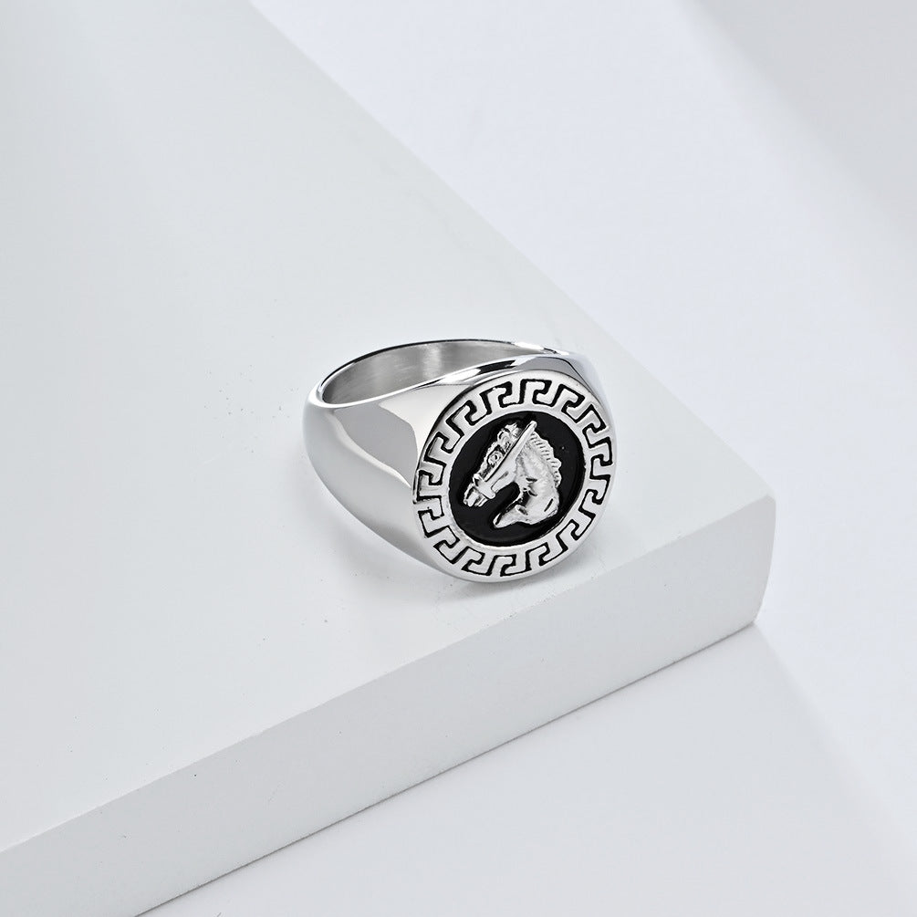 Planderful Horse Head Titanium Steel Ring For Men Retro Hip Hop Style Everyday Genie Collection Sizes 7 To 13