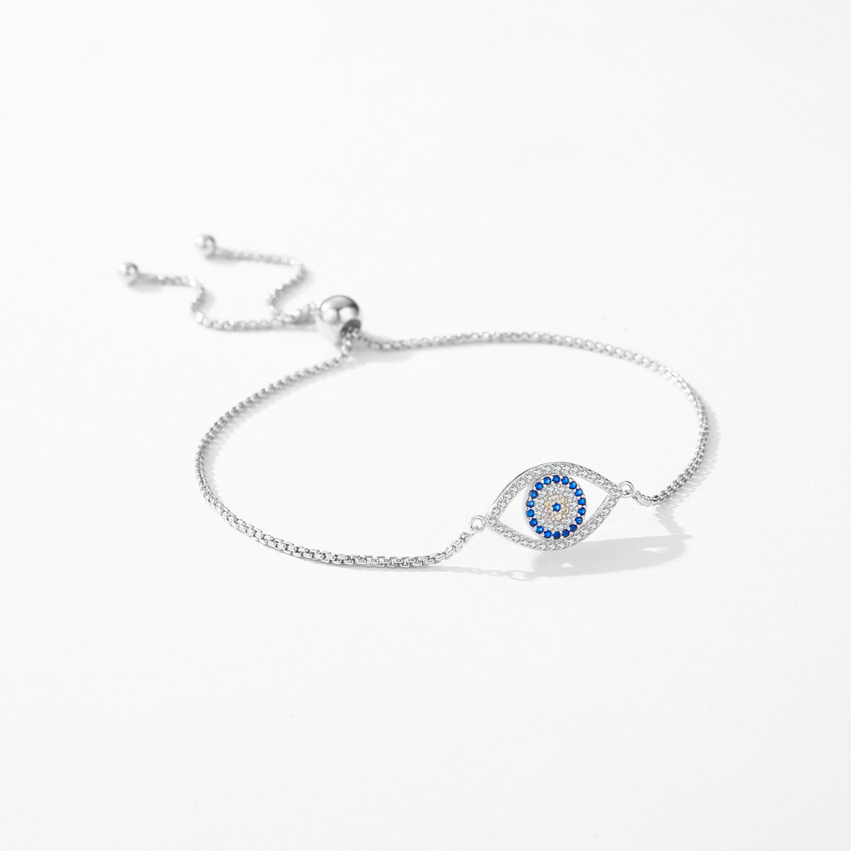 S925 Sterling Silver Evil Eye Zircon Bracelet with Hollow Blue Eye Detail