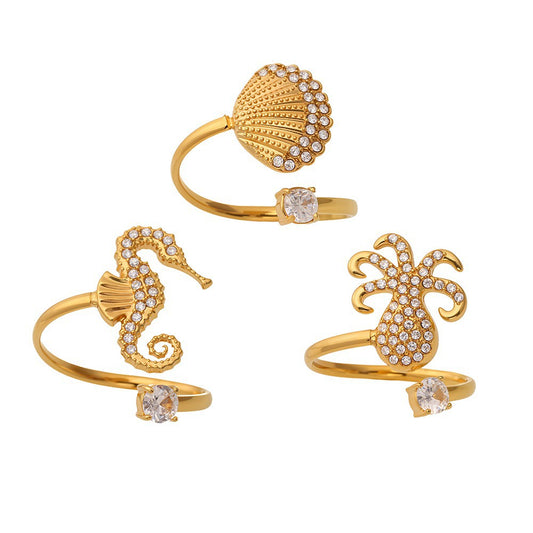 Planderful Zircon Open Marine Life Ring Women Seahorse