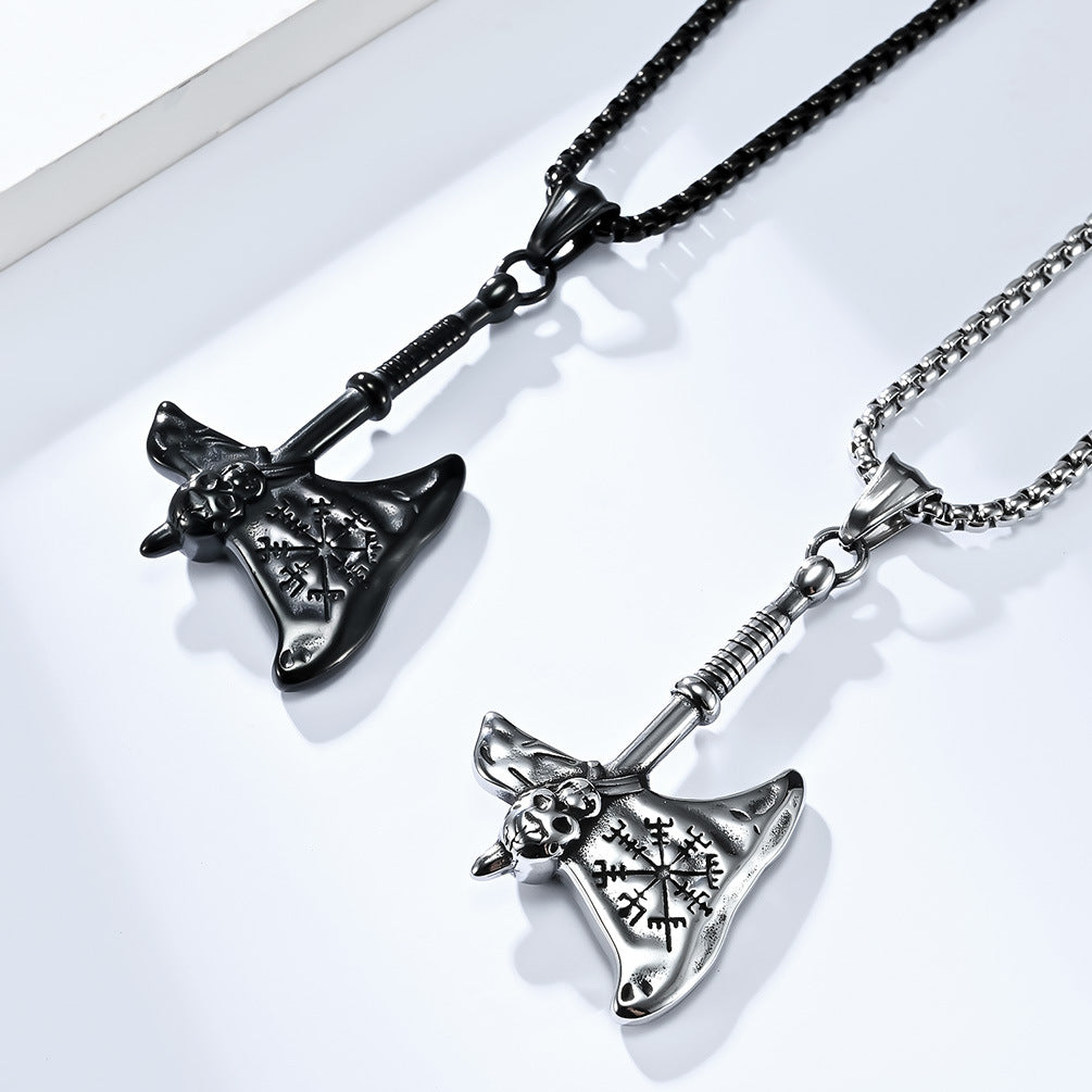 Viking Axe Necklace By Planderful Everyday Genie Steel Skull Pendant For Unisex Wearers Protection Charm