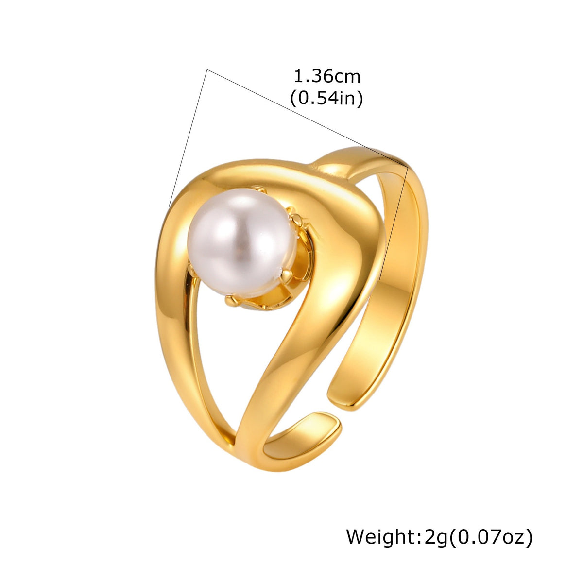 Women's Style – Stainless Steel Imitation Pearl Geometric Lines Open Stacked With Ring