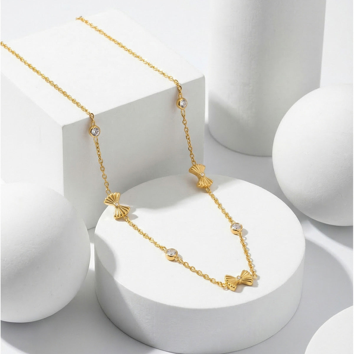 Stainless Steel Bow Zircon Women's Neck Chain Necklace