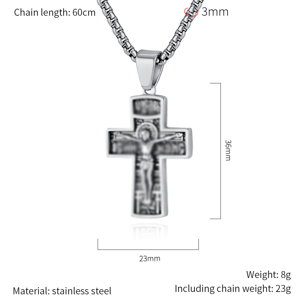 Planderful Punk Cross Necklace Stainless Steel Pendant For Edgy Vintage Style Lovers