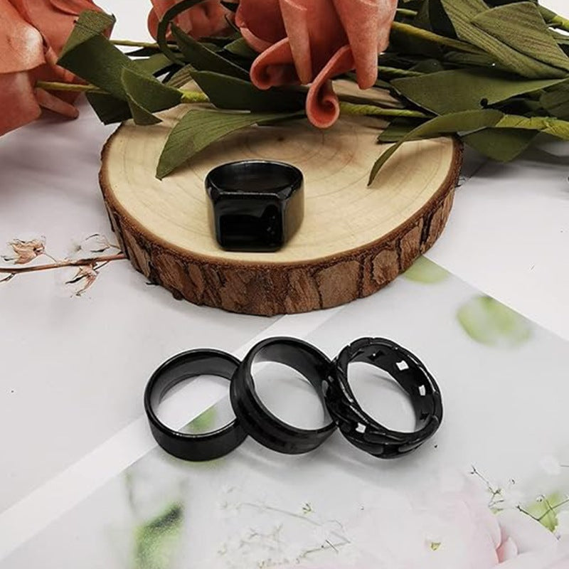 Mens Black Matte Titanium Ring Set By Planderful Everyday Genie Unisex Personalized