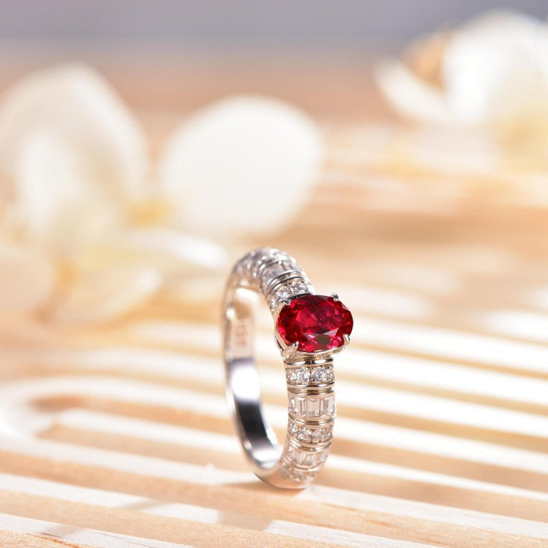 S925 Silver Plated 18k Platinum Lab Grown Ruby Ring Women