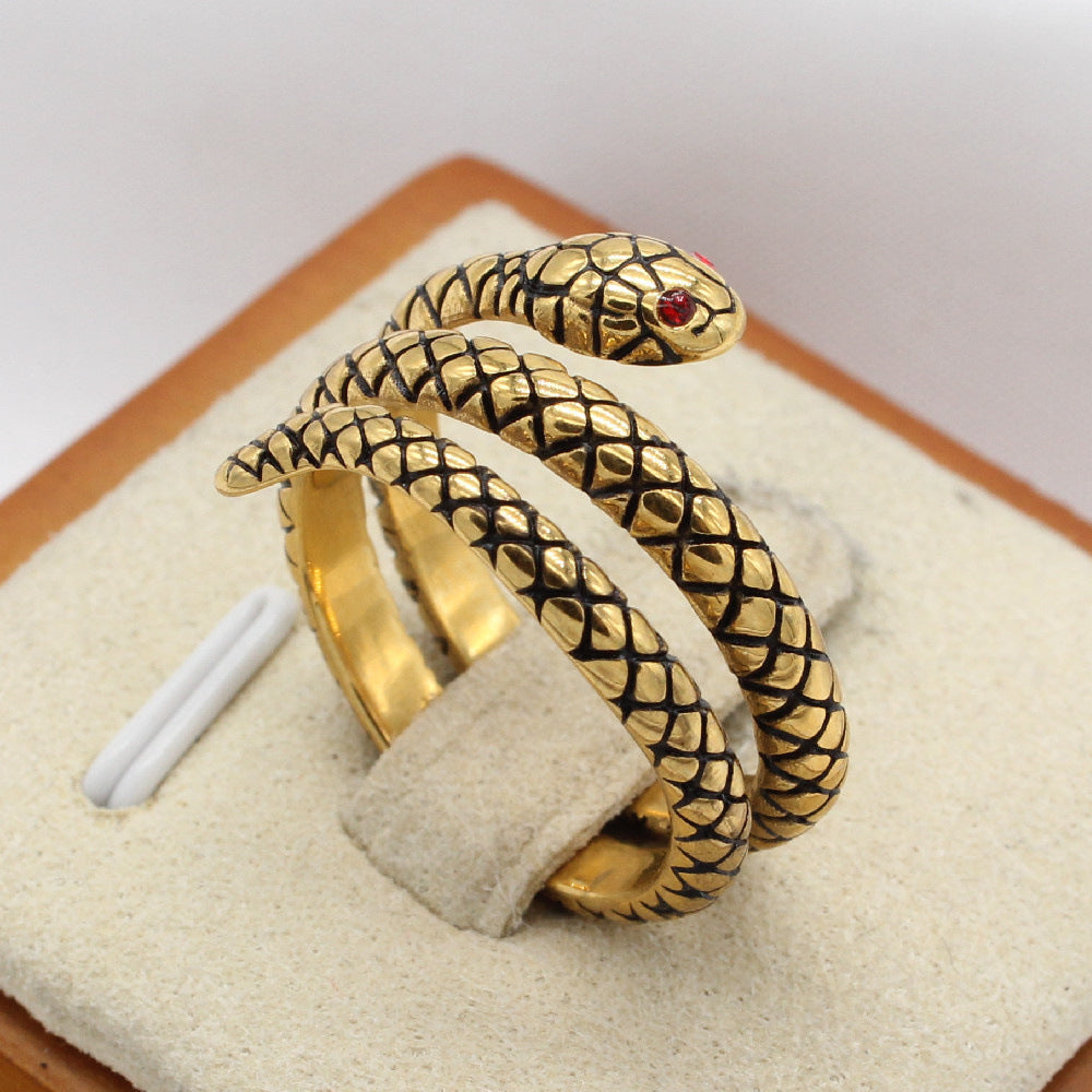 Planderful Titanium Steel Snake Ring For Men Unisex Retro Bold Statement Jewelry