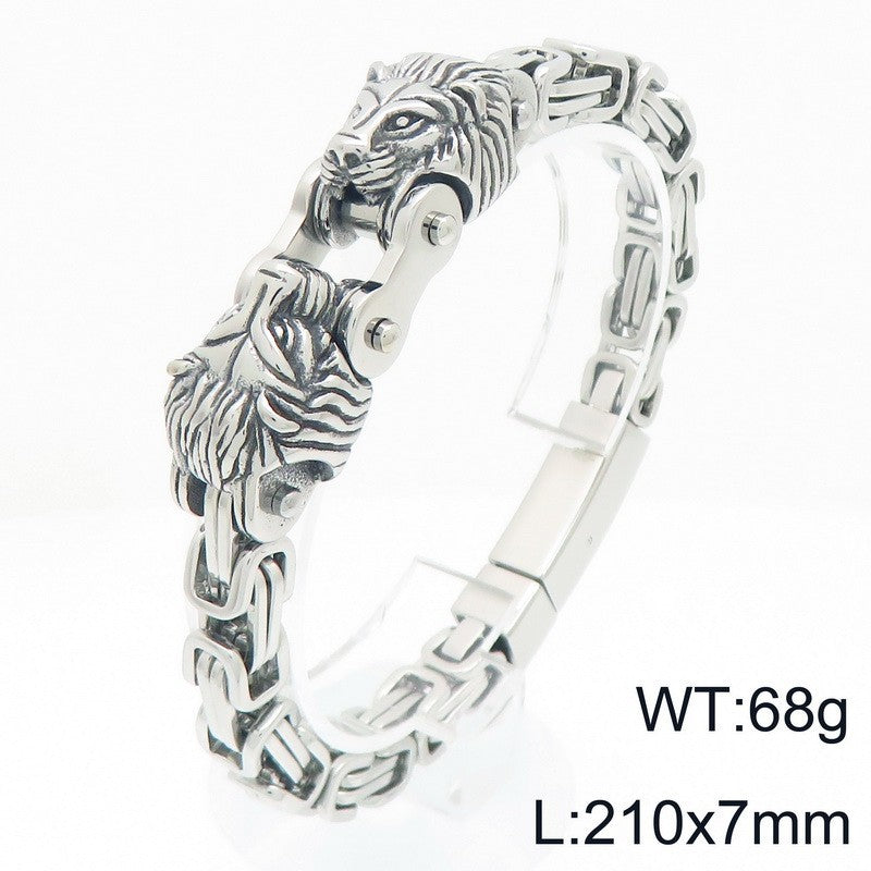 Oxidized Lion Head Emperor Chain Titanium Steel Men's Bracelet