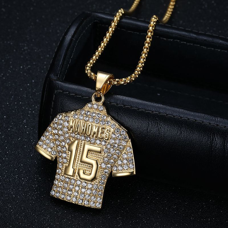 Planderful Premium Hip Hop Necklace Titanium Steel Gold Plated Zircon NFL Jersey Pendant No 15 for Fans