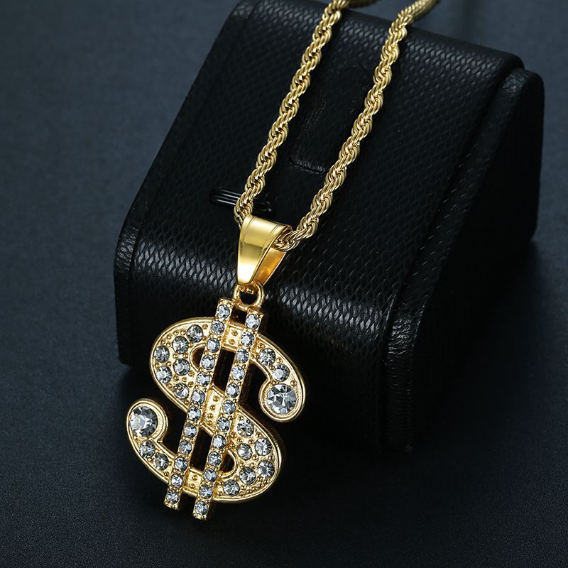 Planderful Everyday Genie Hip Hop Dollar Pendant Necklace Gold Plated Titanium Steel For Hip Hop Fans