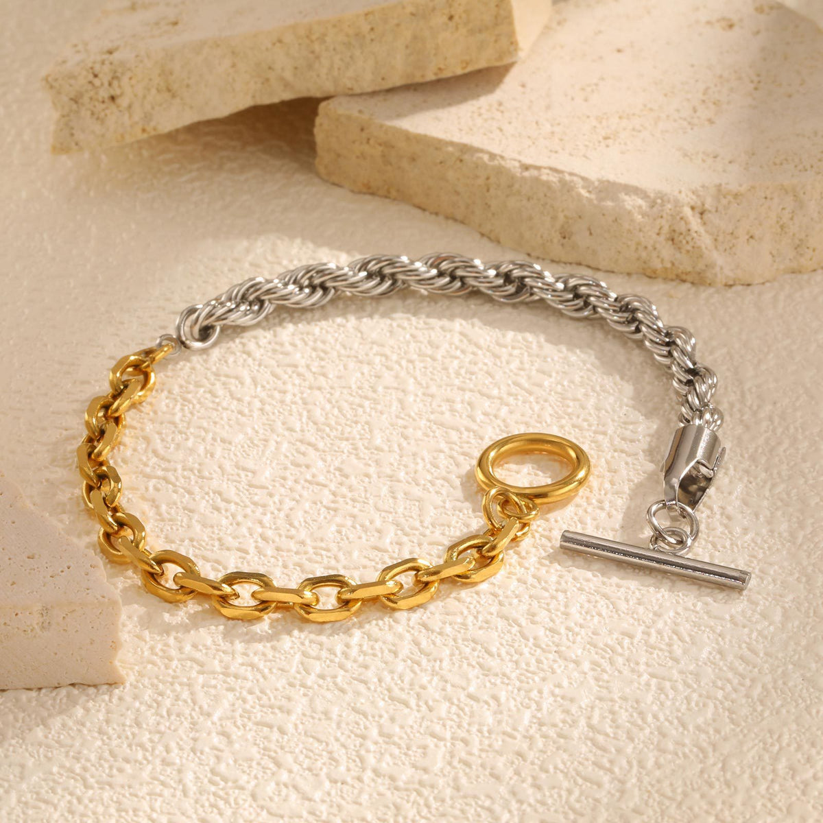 Braided Two-Tone Stainless Steel Bracelet for Women