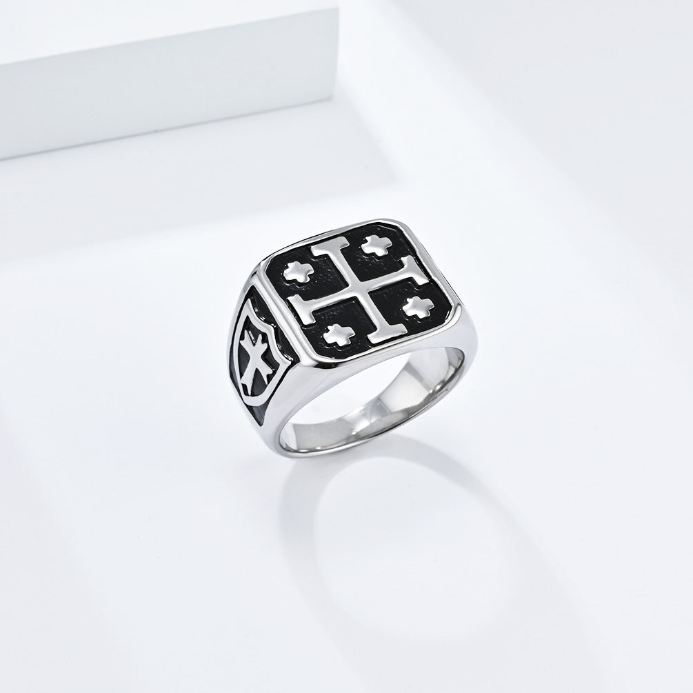 Steel Ring – Vintage Jerusalem Cross Men's Accessory