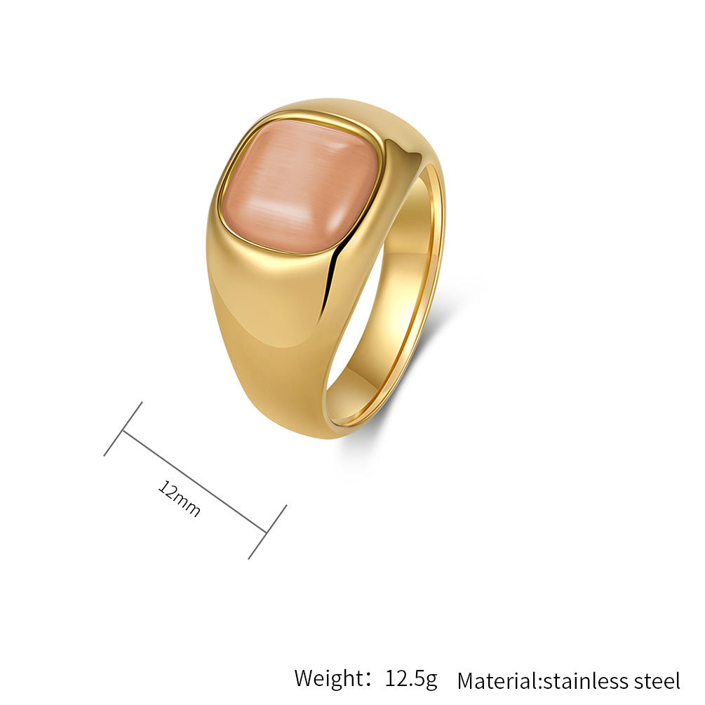 Planderful Everyday Genie Opal Inlaid Stainless Steel Ring for Women Durable Elegant Jewelry Statement