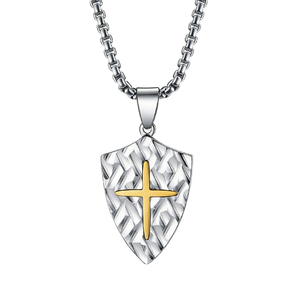 Planderful Shield Cross Pendant Necklace For Men And Women Unisex Hip Hop Style Protection Statement