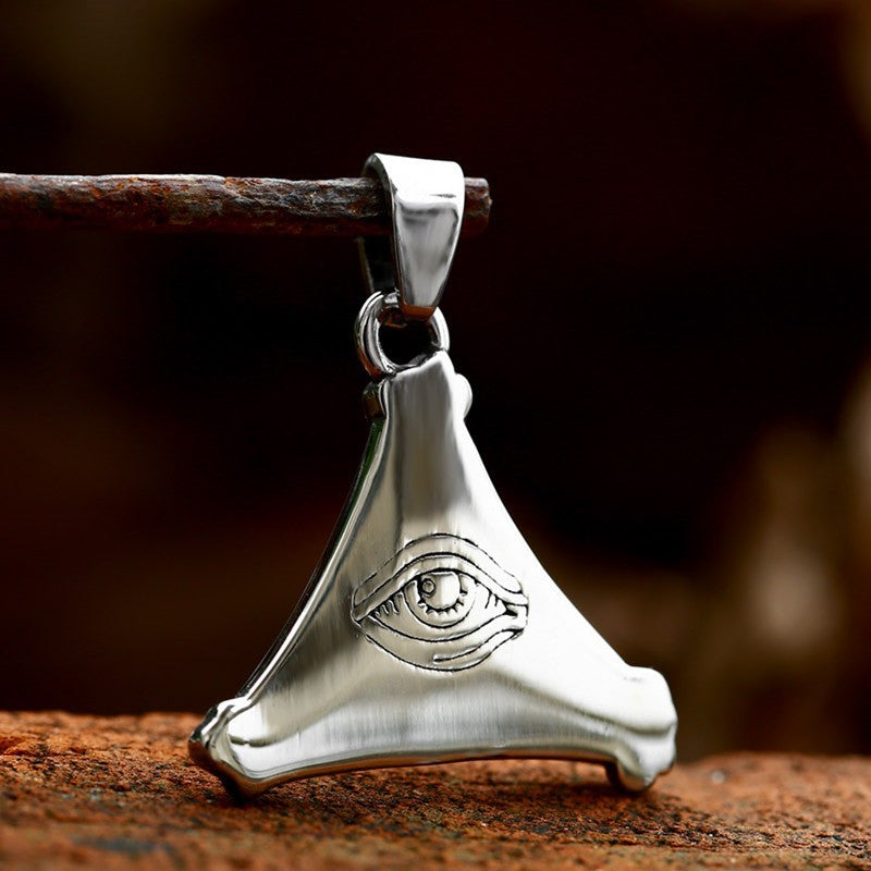 Titanium Steel Retro Triangle Pendant with Devil's Eye Design for Men - Wholesale Jewelry