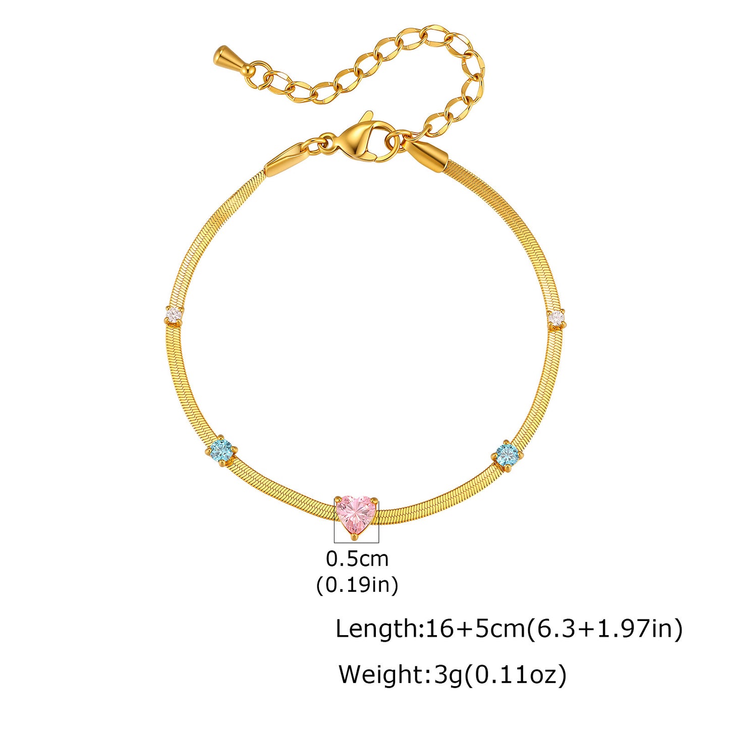 Single-Layer Clavicle Chain Stainless Steel Colored Zircon Blade Chain Women's Daily Wear Necklace