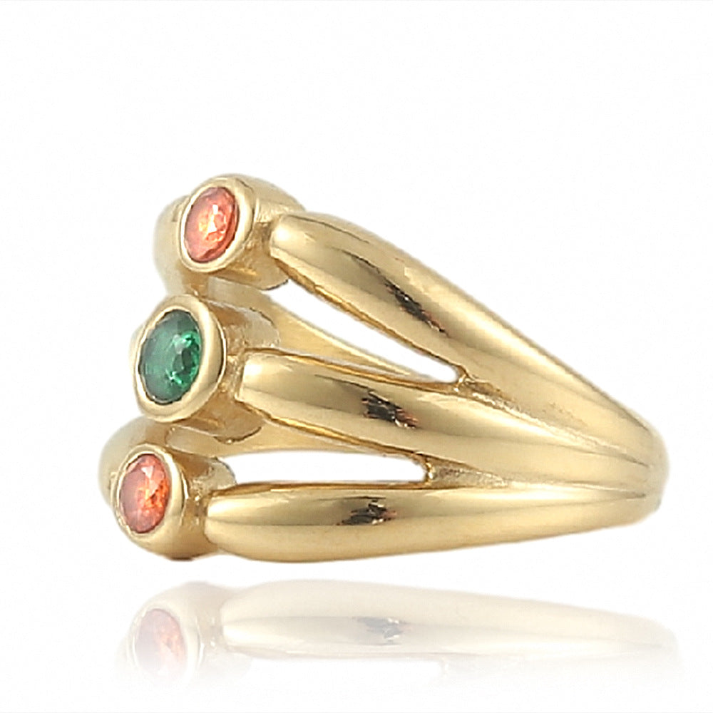 Stylish Multi-Layer Hollow Inlaid Gemstone Titanium Steel Ring for Couples – Unisex Fashion Accessory
