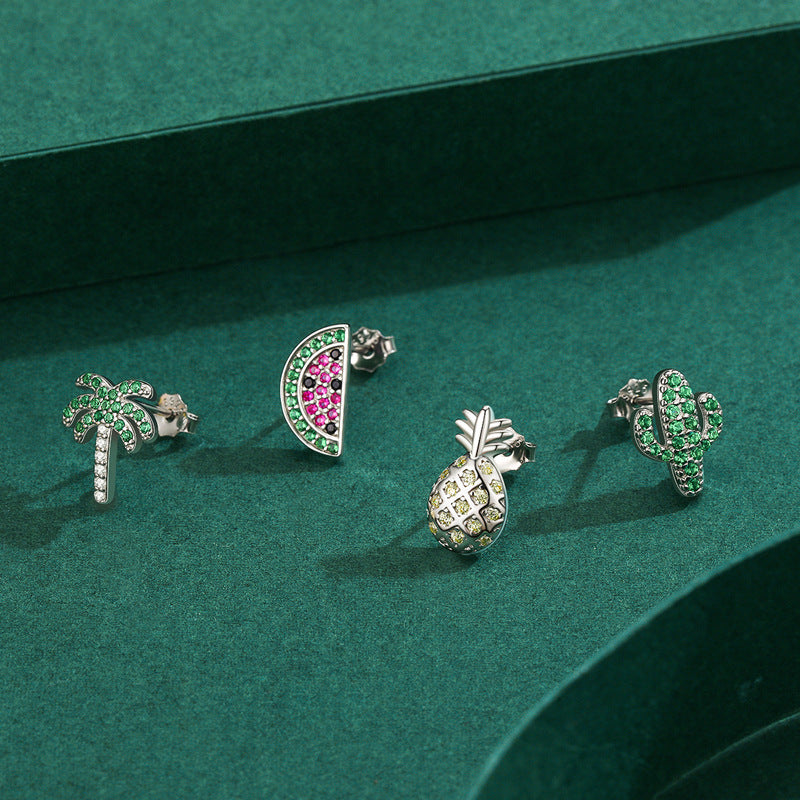 925 Sterling Silver Pineapple Watermelon Earrings