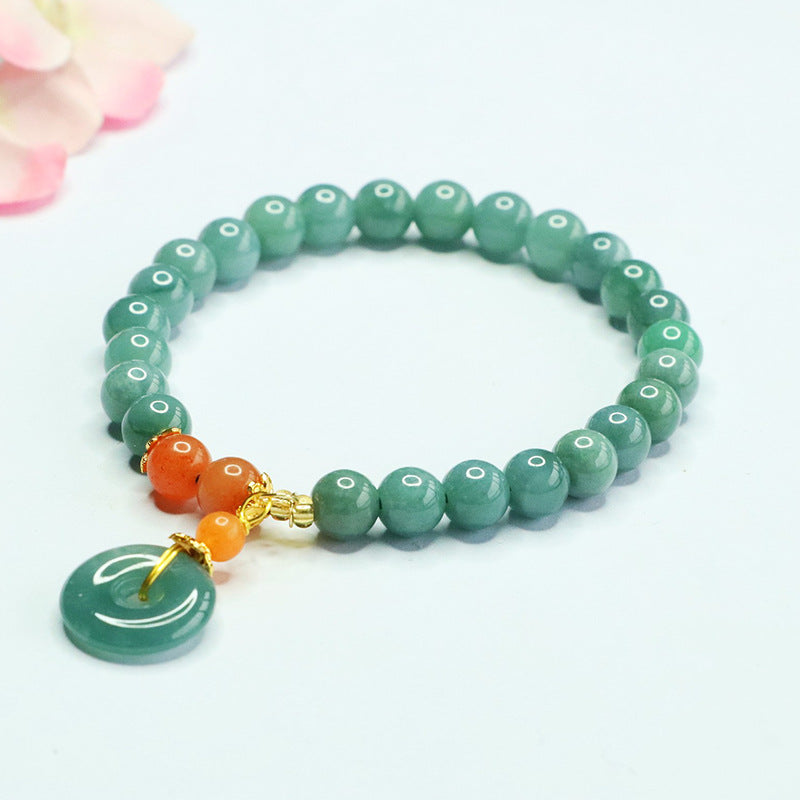 Jadeite Peace Buckle & Round Bead Bracelet