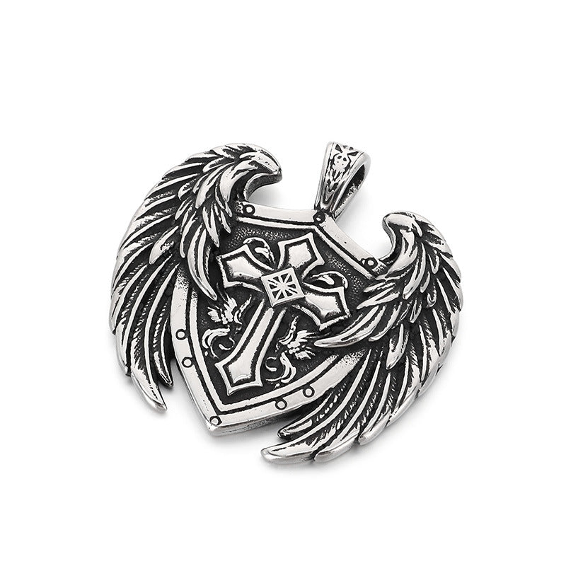 Viking Double Wolf Head Love Knot Pendant Punk Style Retro Cross Feathered Eagle Necklace