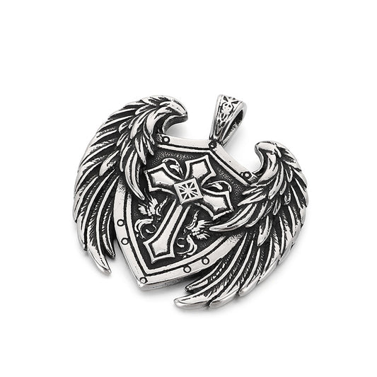 Viking Double Wolf Head Love Knot Pendant Punk Style Retro Cross Feathered Eagle Necklace