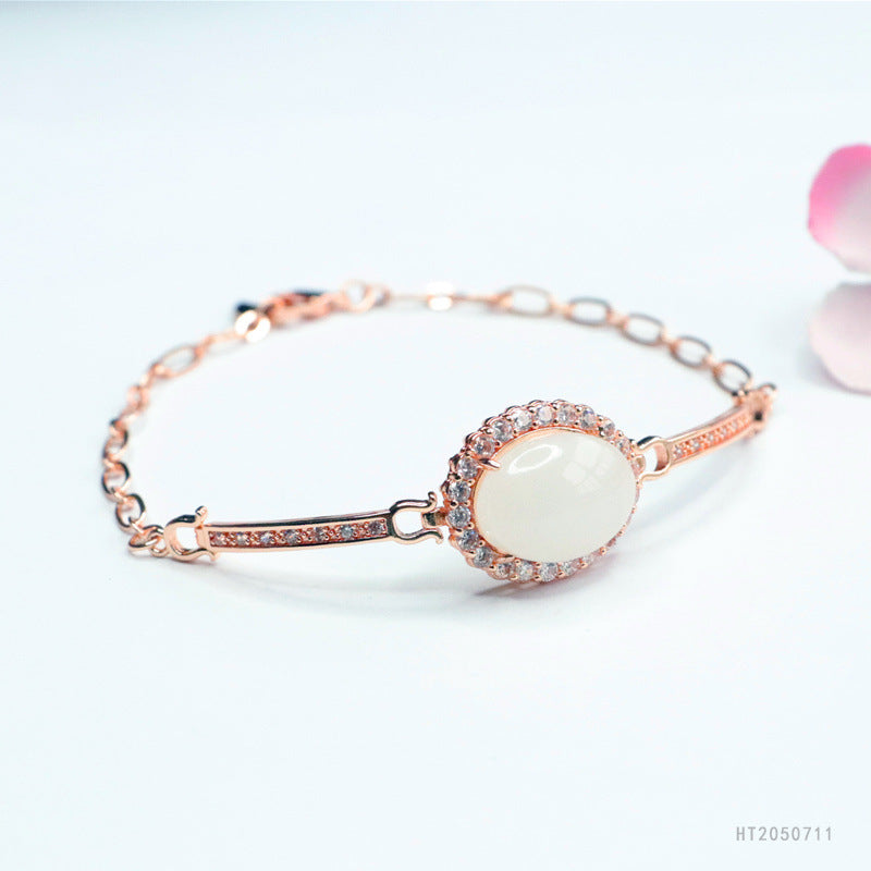 Hetian White Jade Oval Stone Bracelet