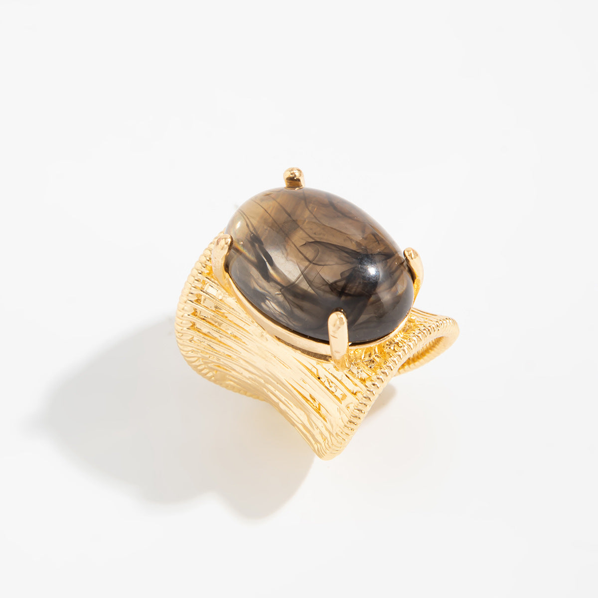Planderful Geometric Open Ring For Women Brushed Metal Statement Vienna Verve Maillard Stone