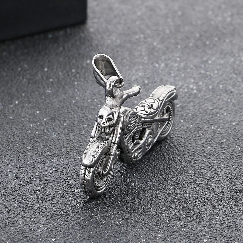 Planderful Skull Motorcycle Pendant For Men Titanium