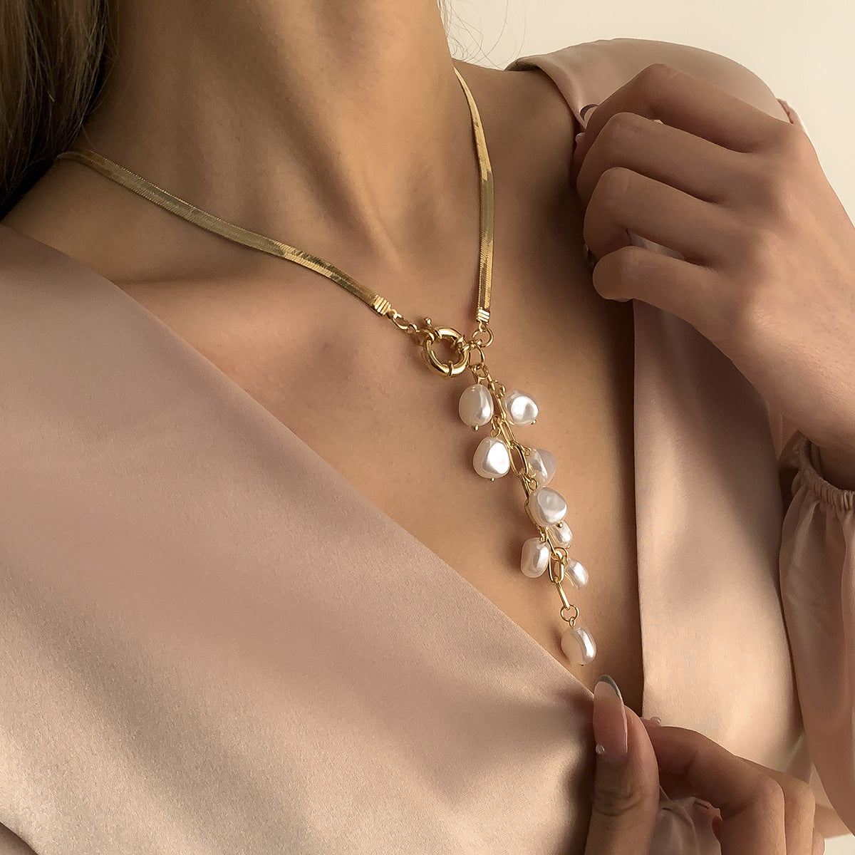 Imitation Pearl Fringe Necklace For Women By Planderful Vienna Verve Retro Geometric Y Shape Statement Jewelry