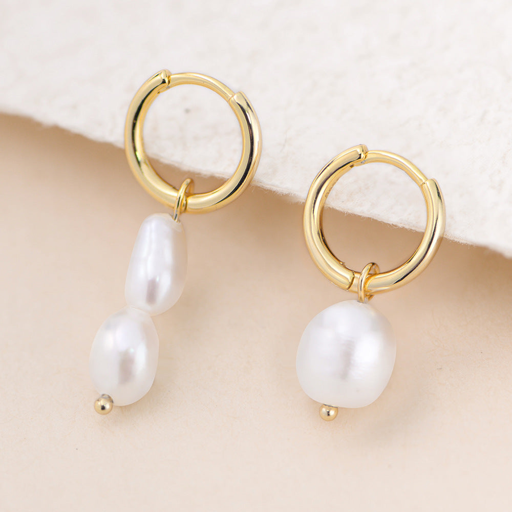 Freshwater Pearl Earrings Planderful S925 Sterling Silver Asymmetric Retro European American Style For Women