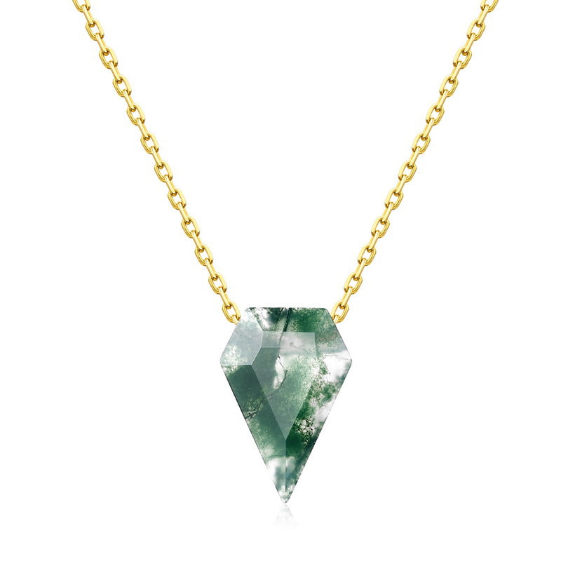 S925 Sterling Silver Moss Agate Pendant Necklace