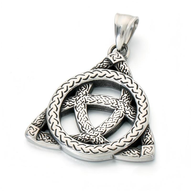 Nordic Celtic Symbol Retro Mysterious Sun And Moon Pentagram Inlaid With Opal Triangle Necklace