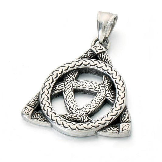 Nordic Celtic Symbol Retro Mysterious Sun And Moon Pentagram Inlaid With Opal Triangle Necklace