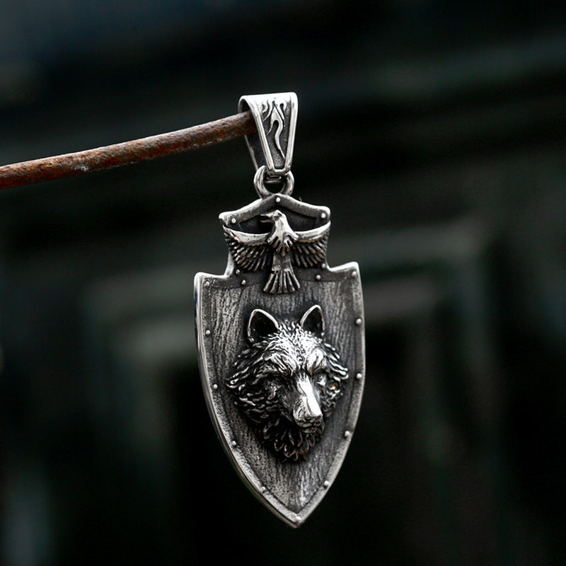 Retro Eagle Shield Pendant - Men's Titanium Steel Jewelry with Stainless Steel Wolf Head Design